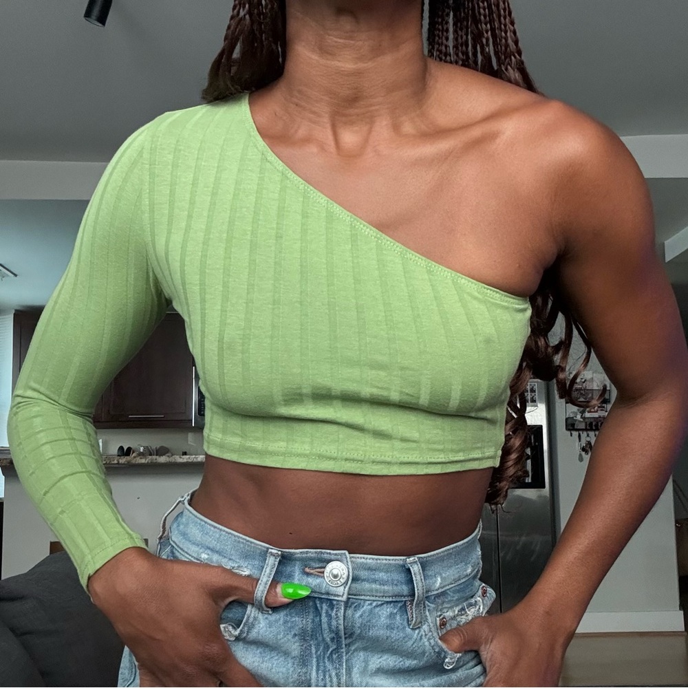 Green One-Shoulder Crop Top